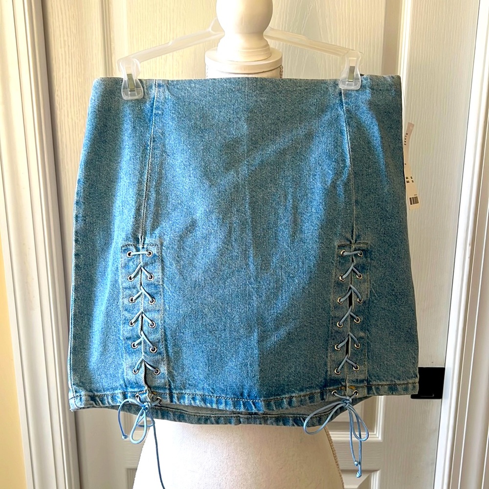 URBAN OUTFITTERS Blue Jean Lace Up Mini Skirt. Size small.